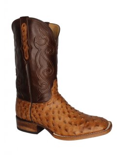 New Collection Black Jack Men's Burnished Cigar Full Quill Ostrich Square Toe Boots - Brown,Tan