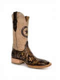 New Collection Black Jack Men's Hand Tooled Dark Brown Star Inlay Cowboy Boots - N/A