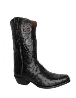 New Collection Black Jack Men's Full Quill Ostrich Boots - Black