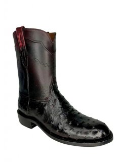 New Collection Black Jack Men's Black Cherry Ostrich Round Toe Boots - Black Cherry
