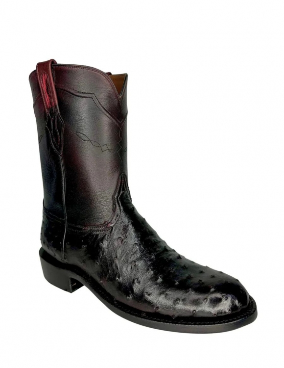 New Collection Black Jack Men's Black Cherry Ostrich Round Toe Boots - Black Cherry
