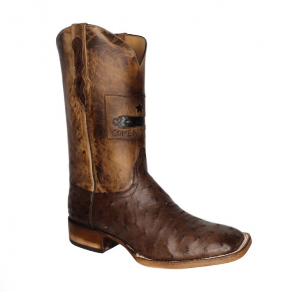 New Collection Black Jack Men's Gonzales Flag Full Quill Ostrich Boots - Brown