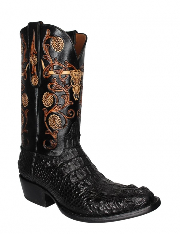 New Collection Black Jack Men's Longhorn Tooled Hornback Alligator Boots - N/A