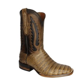 New Collection Black Jack Men's Tiger Eye Caiman Belly Square Toe Cowboy Boots - Brown,Tan