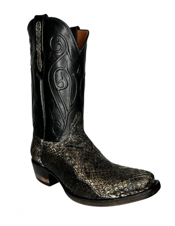 New Collection Black Jack Men's Black Stained Natural Western Rattlesnake Boots - Black
