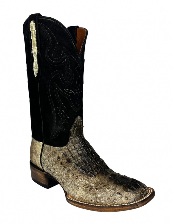 New Collection Black Jack Men's Black Top Natural Caiman Hornback Boots - Natural