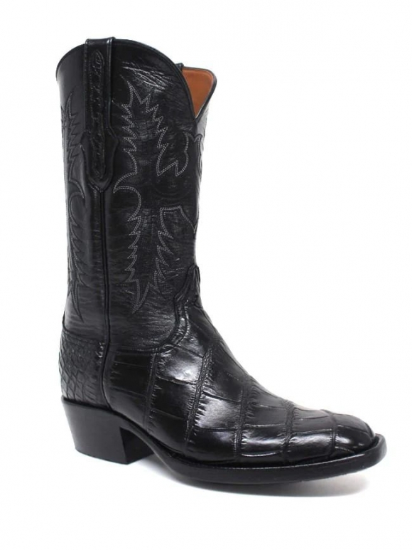 New Collection Black Jack Men's Black Alligator Belly Boots - Black