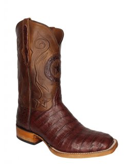 New Collection Black Jack Men's Burnished Italian Red Caiman Crocodile Belly Boots - Brown/Red