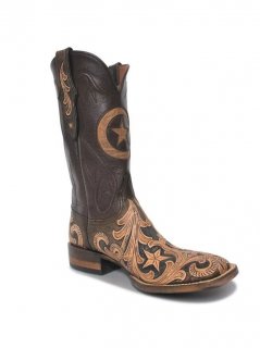 New Collection Black Jack Men's Hand Tooled Vintage Chocolate Inlay Boots - Brown