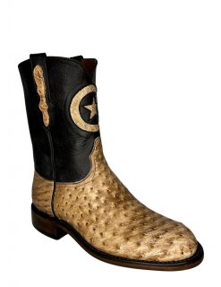 New Collection Black Jack Men's Burnished Tan Ostrich Roper Boots - N/A