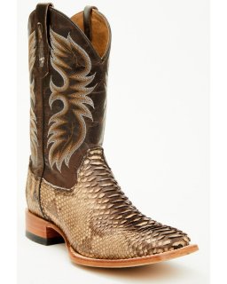 Cody James Men's Exotic Python Western Boots - Broad Square Toe | Dark Brown | Free Delivery