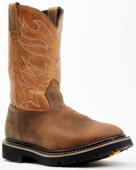 Cody James Men's Mustang Pull-On Waterproof Work Boots - Soft Toe | Tan | Free Delivery