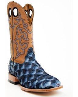 Cody James Men's Exotic Pirarucu Western Boots - Broad Square Toe | Blue | Free Delivery