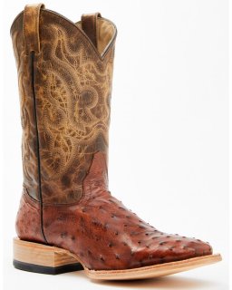 Cody James Men's Exotic Full Quill Ostrich Western Boots - Broad Square Toe | Brown | Free Delivery
