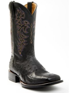 Cody James Men's Exotic Full-Quill Ostrich Western Boots - Broad Square Toe | Black | Free Delivery