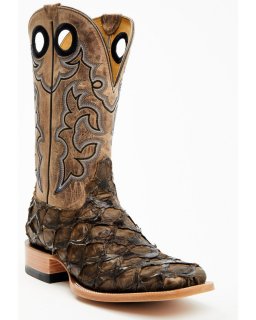 Cody James Men's Exotic Pirarucu Western Boots - Broad Square Toe | Brown | Free Delivery