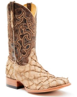 Cody James Men's Exotic Pirarucu Western Boots - Broad Square Toe | Tan | Free Delivery