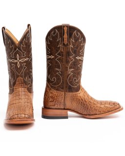 Cody James Men's Burnished Caiman Exotic Boots - Wide Square Toe | Brown | Free Delivery