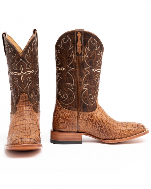 Cody James Men's Burnished Caiman Exotic Boots - Wide Square Toe | Brown | Free Delivery