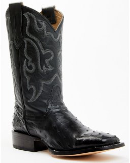 Cody James Men's Exotic Full Quill Ostrich Western Boots - Broad Square Toe | Black | Free Delivery