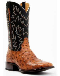 Cody James Men's Full Quill Cognac Ostrich Exotic Western Boots - Broad Square Toe | Black | Free Delivery