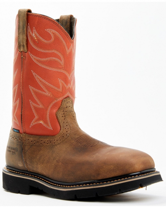 Cody James Men's Mustang Pull-On Waterproof Work Boots - Composite Toe | Orange | Free Delivery