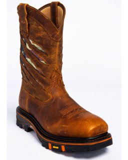 Cody James Men's Flag Western Work Boots - Nano Composite Toe | Brown | Free Delivery
