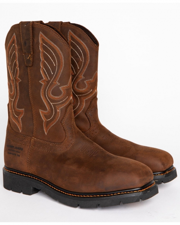 Cody James Men's Waterproof Composite Toe Pull On Work Boots | Brown | Free Delivery