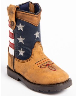 Cody James Toddler Boys' USA Flag Western Boots - Broad Square Toe | Brown | Free Delivery
