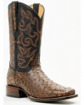 Cody James Men's Exotic Full Quill Ostrich Western Boots - Broad Square Toe | Brandy Brown | Free Delivery