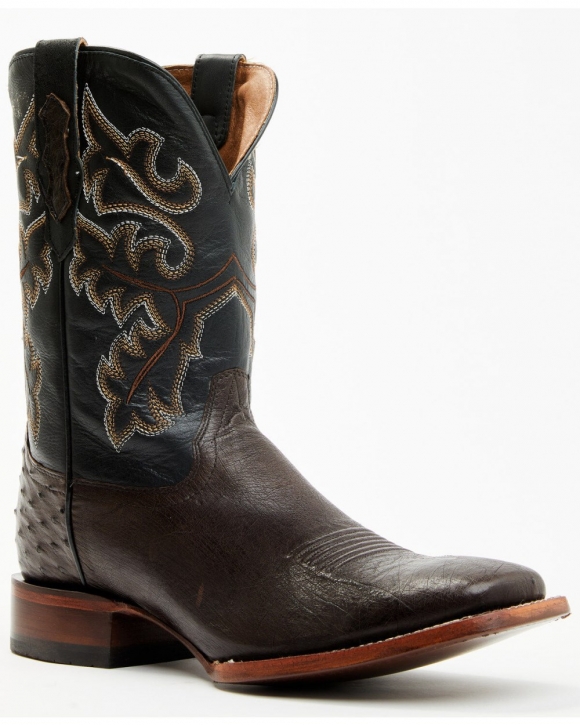 Cody James Men's Exotic Ostrich Western Boots - Broad Square Toe | Chocolate | Free Delivery