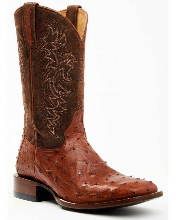 Cody James Men's Brandy Genuine Ostrich Exotic Western Boots - Broad Square Toe | Red | Free Delivery