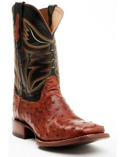 Cody James Men's Exotic Full-Quill Ostrich Western Boots - Broad Square Toe | Cognac | Free Delivery