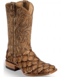 Cody James Men's Pirarucu Exotic Boots - Broad Square Toe | Brown | Free Delivery