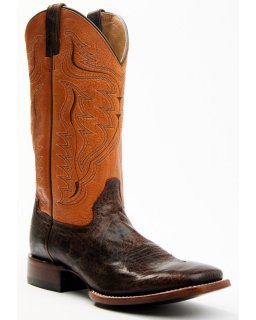 Cody James Men's Melbourne Cognac Leather Western Boots - Broad Square Toe | Orange | Free Delivery