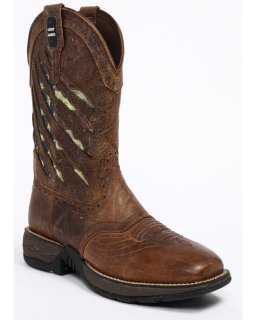 Cody James Men's Scratch American Flag Lite Performance Western Boots - Square Toe | Brown | Free Delivery