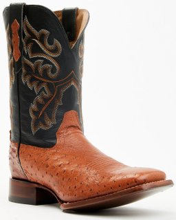 Cody James Men's Exotic Ostrich Western Boots - Broad Square Toe | Cognac | Free Delivery