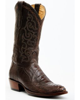 Cody James Men's Exotic Ostrich Leg Western Boots - Round Toe | Brown | Free Delivery