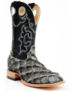 Cody James Men's Exotic Pirarucu Western Boots - Broad Square Toe | Black | Free Delivery