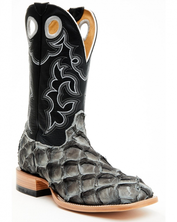 Cody James Men's Exotic Pirarucu Western Boots - Broad Square Toe | Black | Free Delivery