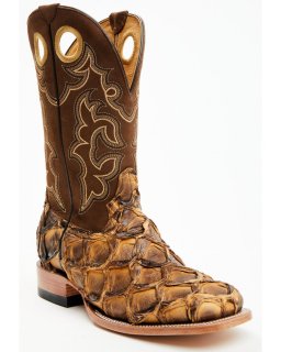 Cody James Men's Exotic Pirarucu Western Boots - Broad Square Toe | Beige/khaki | Free Delivery