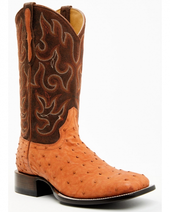 Cody James Men's Exotic Full Quill Ostrich Western Boots - Broad Square Toe | Tan | Free Delivery