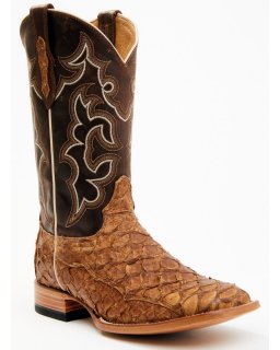 Cody James Men's Exotic Pirarucu Skin Western Boots - Broad Square Toe | Brown | Free Delivery