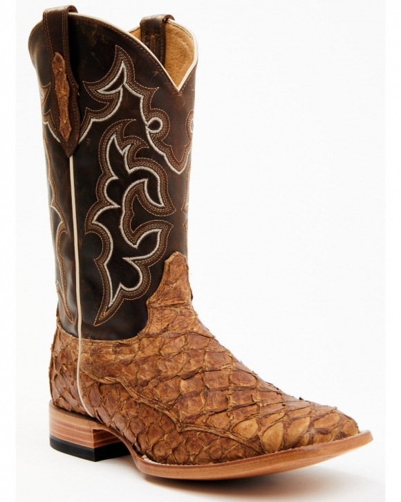 Cody James Men's Exotic Pirarucu Skin Western Boots - Broad Square Toe | Brown | Free Delivery