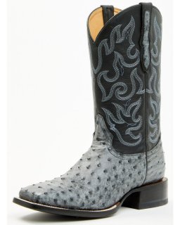 Cody James Men's Exotic Full Quill Ostrich Western Boots - Broad Square Toe | Grey | Free Delivery