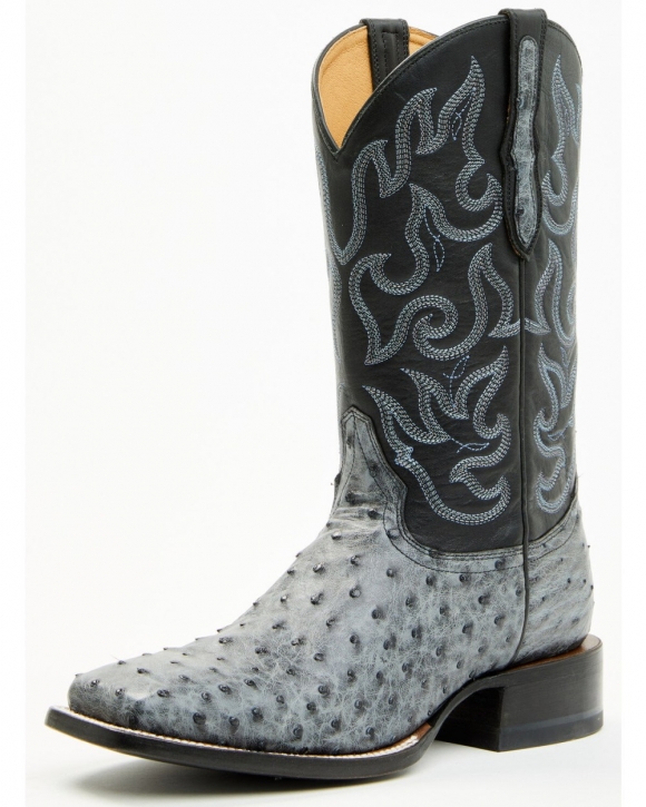 Cody James Men's Exotic Full Quill Ostrich Western Boots - Broad Square Toe | Grey | Free Delivery