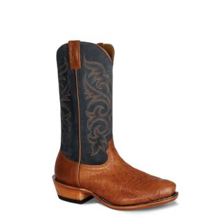 Fenoglio | Special Offer Men's Cognac Smooth Ostrich w/ Navy Suede Style No. 00101406