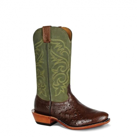 Fenoglio | Special Offer Men's Kango Tabac Smooth Ostrich w/ Olive Suede Style No. 00101405
