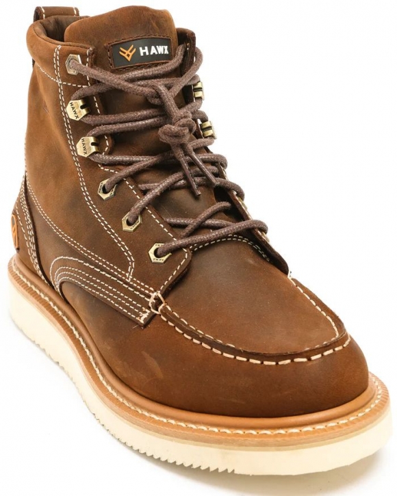 Discount Hawx Men's 6" Grade Work Boots - Moc Toe | Distressed Brown