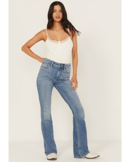 Promotion Idyllwind Women's Legend Medium Wash High Rise Rhinestone Studded Bootcut Super Stretch Denim Jeans | Medium Wash